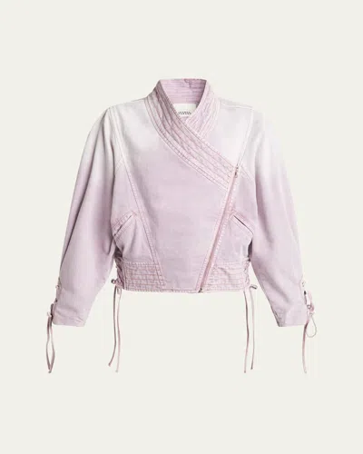 Isabel Marant Edina Asymmetric-zip Denim Jacket In Light Pink