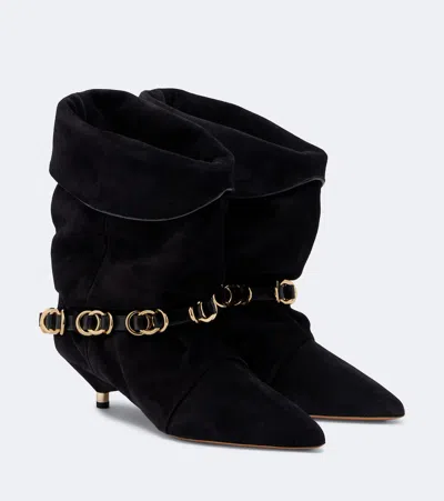 Isabel Marant Edrik 40 Embellished Leather-trimmed Suede Ankle Boots In Black