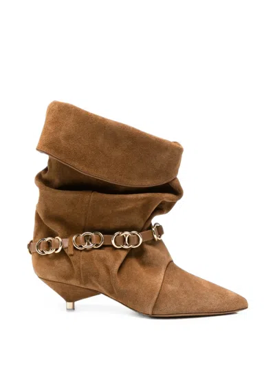 Isabel Marant Edrik Drapped Ankle Boots With Jeweled Trim In Brown
