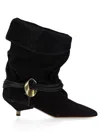 Isabel Marant Edrika Leather-trimmed Embellished Gathered Suede Ankle Boots In Black
