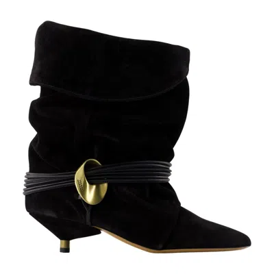 Isabel Marant Edrika Leather-trimmed Embellished Gathered Suede Ankle Boots In Black