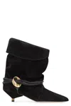 Isabel Marant Edrika Leather-trimmed Embellished Gathered Suede Ankle Boots In Black