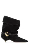 Isabel Marant Edrika Leather-trimmed Embellished Gathered Suede Ankle Boots In Black