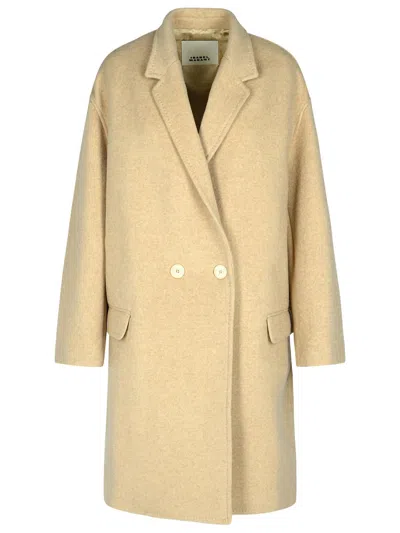 Isabel Marant Cotton Coat With Notched Lapel And Side Pockets In Beige