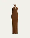Isabel Marant Eileen Halter Knit Body-con Dress In Bronze