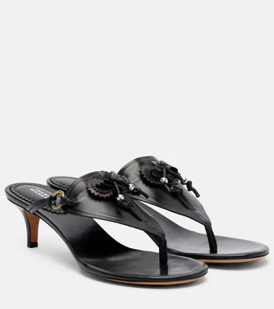 Isabel Marant Ekyne Embellished Leather Thong Sandals In Black