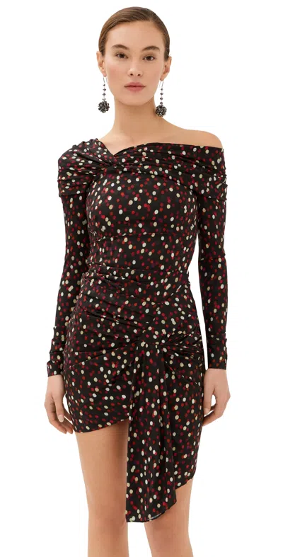 Isabel Marant Off-the-shoulder Polka-dot Jacquard Long-sleeve Mini Dress In Multi