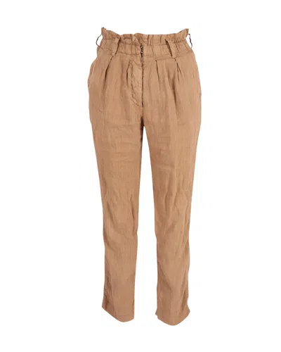Isabel Marant Elastic Waist Pants In Beige Linen