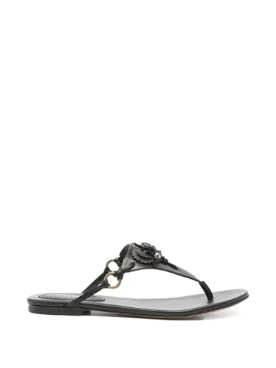 Isabel Marant Elato Leather Flowers-detail Flat Sandals In Black
