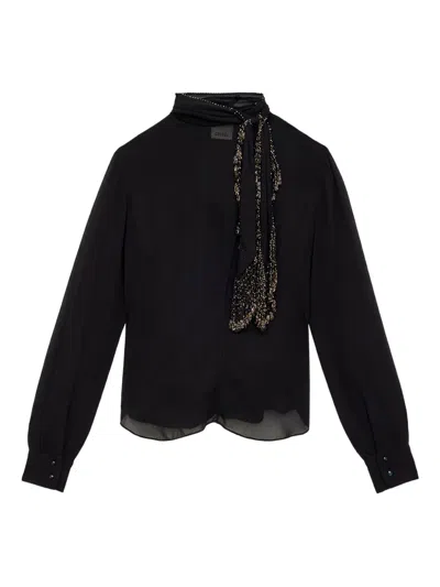 Isabel Marant Elaura Bead-embellished Semi-sheer Silk-georgette Blouse In Black