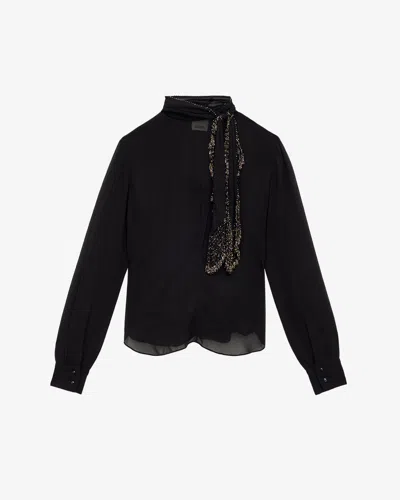Isabel Marant Elaura Tie-neck Bead-embellished Silk-chiffon Blouse In Black