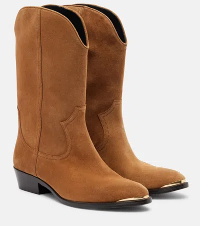 Isabel Marant Elbana 35 Suede Cowboy Boots In Brown