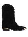Isabel Marant Block Heel Suede Boot With Gold Trim In Black