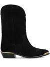 Isabel Marant Block Heel Suede Boot With Gold Trim In Black