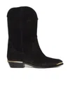 Isabel Marant Block Heel Suede Boot With Gold Trim In Black