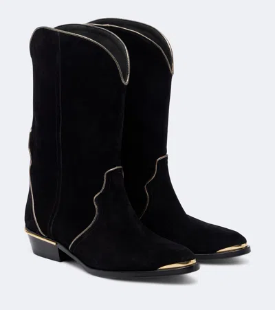 Isabel Marant Elbini Suede Cowboy Boots In Black