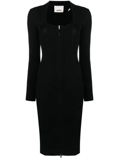 Isabel Marant Elegant Black Wool-blend Midi Dress For Women