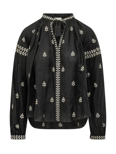 Isabel Marant Elegant Blouse With Embroidery And Ruffled Neck In Multi