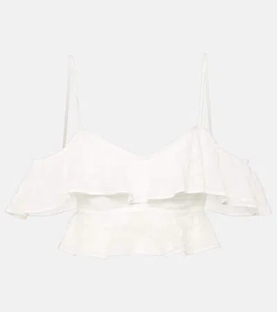 Isabel Marant Eliani Embroidered Ruffled Ramie Crop Top In White