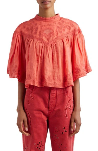 Isabel Marant Elodia Embroidered Cotton Top In Shell Pink