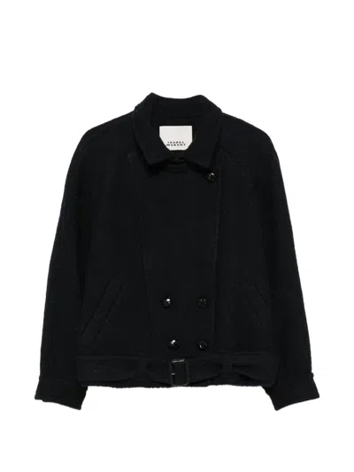 Isabel Marant Elvane Double-breasted Herringbone-weave Coat In Black