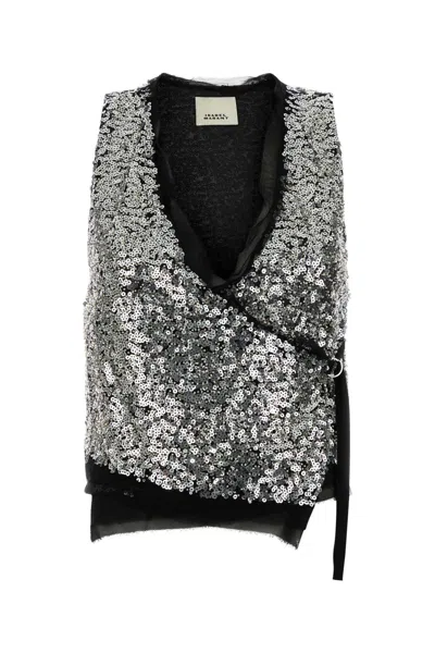 Isabel Marant Embellished Polyester Tahina Vest In Silver