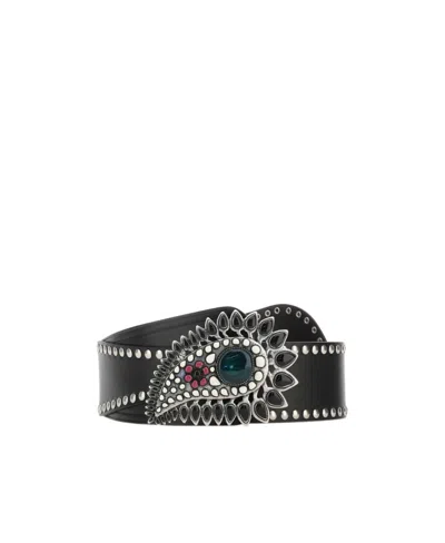 Isabel Marant Aliette Embellished Leather Belt In Black