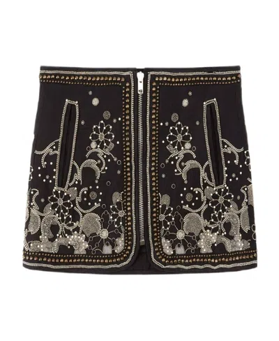 Isabel Marant Blanca Embroidered Embellished Cotton Mini Skirt In Black