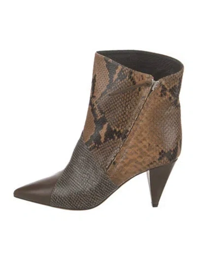 Pre-owned Isabel Marant Embossed Leather Animal Print Boots In Brown