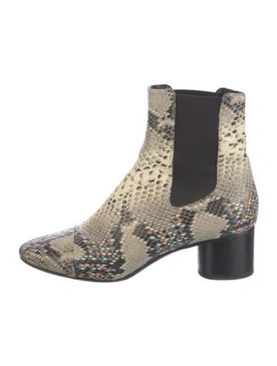 Pre-owned Isabel Marant Embossed Leather Animal Print Chelsea Boots In White