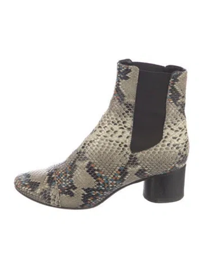 Pre-owned Isabel Marant Embossed Leather Animal Print Chelsea Boots In White