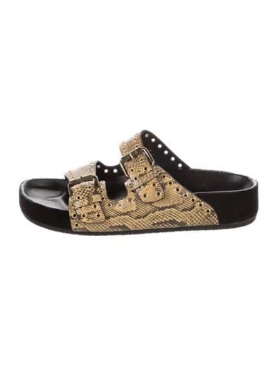Pre-owned Isabel Marant Embossed Leather Animal Print Slides In Black