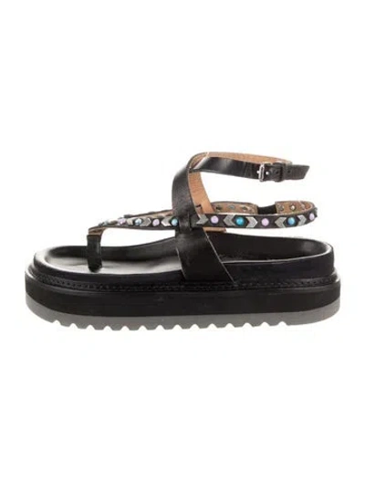 Pre-owned Isabel Marant Embossed Leather Studded Accents Slingback Sandals In Blue