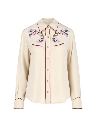 Isabel Marant Embroidered Bead-trim Shirt In White