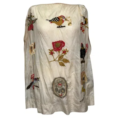 Isabel Marant Embroidered Boat Neck Blouse In Cream Silk In White