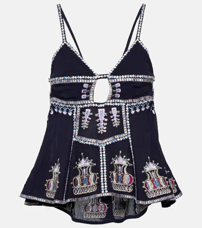 Isabel Marant Embroidered Cotton-blend Camisole Top In Blue