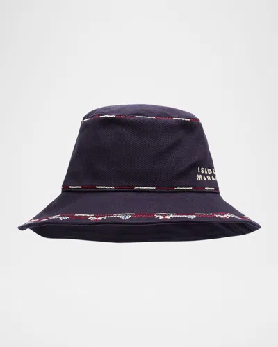 Isabel Marant Embroidered Cotton Canvas Bucket Hat In Faded Night