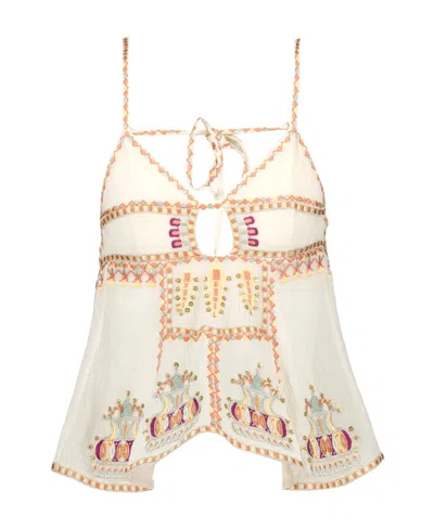 Isabel Marant Embroidered Cut-out Sleeveless Top In White