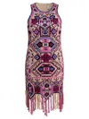 Isabel Marant Fringed Embroidered Geometric Scoop Sleeveless Dress In Multi