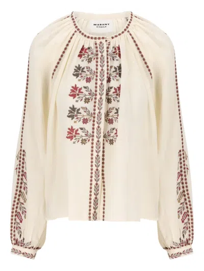 Isabel Marant Embroidered-flowers Blouse In Neutral
