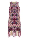 Isabel Marant Fringed Embroidered Geometric Scoop Sleeveless Dress In Multi