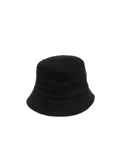 Isabel Marant Embroidered-logo Cotton Bucket Hat In Black