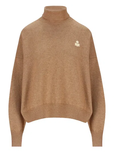 Isabel Marant Embroidered-logo High-neck Sweater In Brown