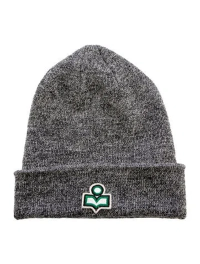 Pre-owned Isabel Marant Embroidered Patch Knit Beanie In Grey