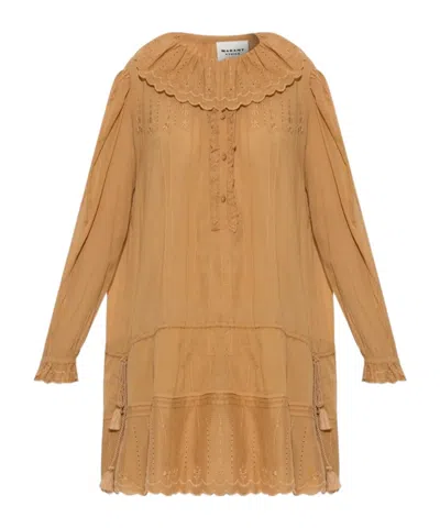 Isabel Marant Embroidered Ruffle Mini Dress In Blue
