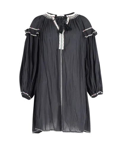 Isabel Marant Embroidered Short Dress In Black Cotton