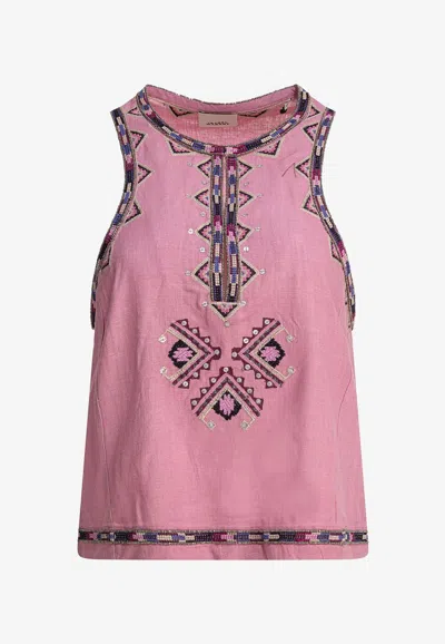 Isabel Marant Embroidered Silk Tank Top In Pink