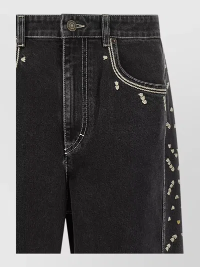 Isabel Marant Embroidered Straight-leg Denim Jeans In Black