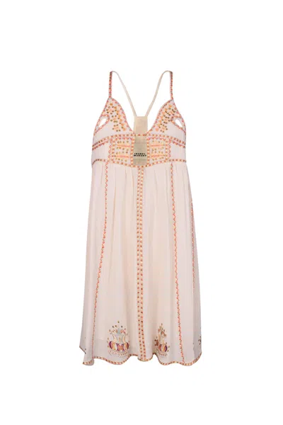 Isabel Marant Embroidered Stretch Cotton Blend Bretty Mini Dress In Neutral