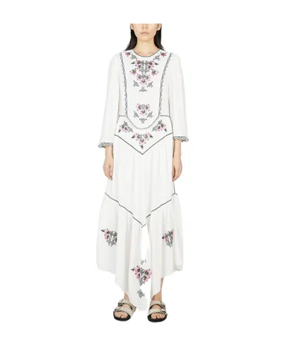 ISABEL MARANT EMBROIDERED TIERED MIDI DRESS